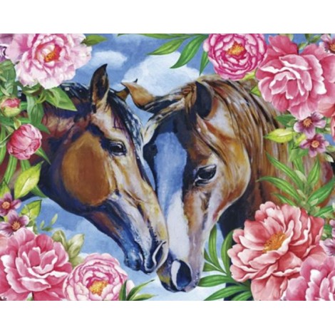 Diamond painting paarden met rozen