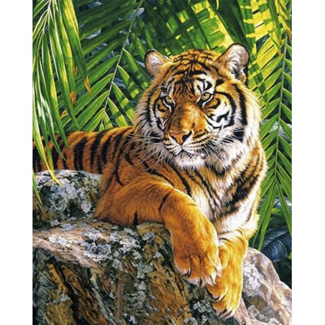 Diamond painting tijger op een rots