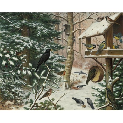 Diamond painting vogels in de winter