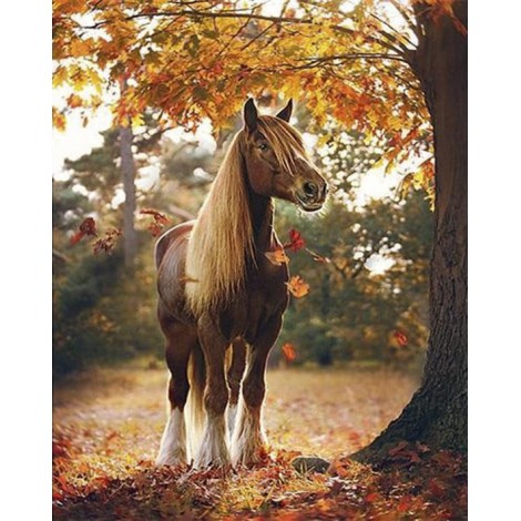 Diamond painting paard herfst