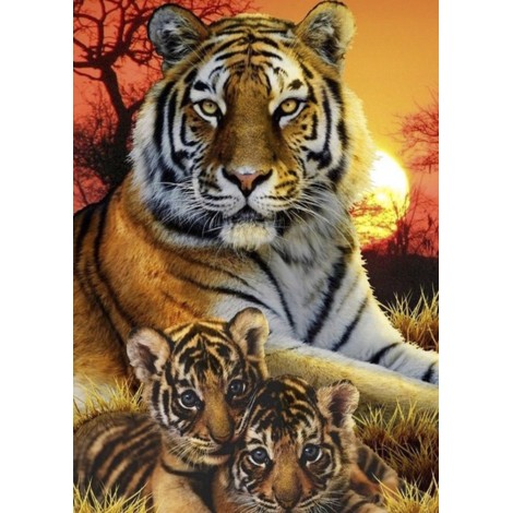 Diamond painting tijger en welpen