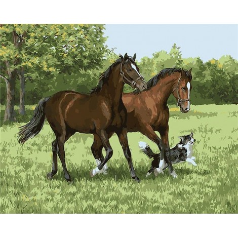 Diamond painting paarden met hond