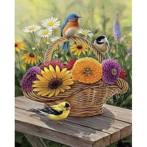 Diamond painting vogels met bloemenmand